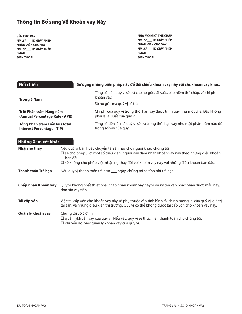 Form CFPB Loan Estimate - California (Vietnamese), Page 10