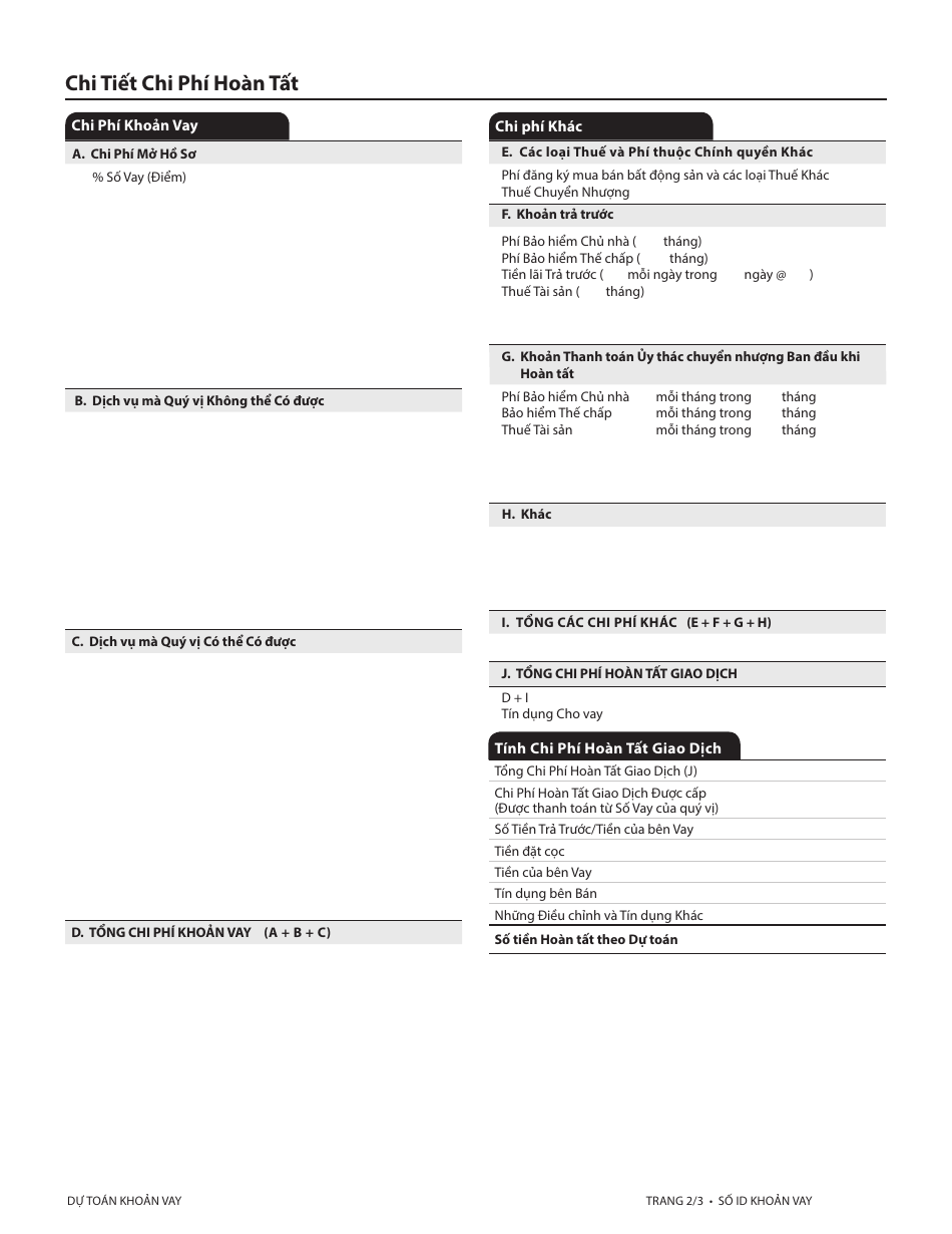 Form CFPB Loan Estimate - California (Vietnamese), Page 3