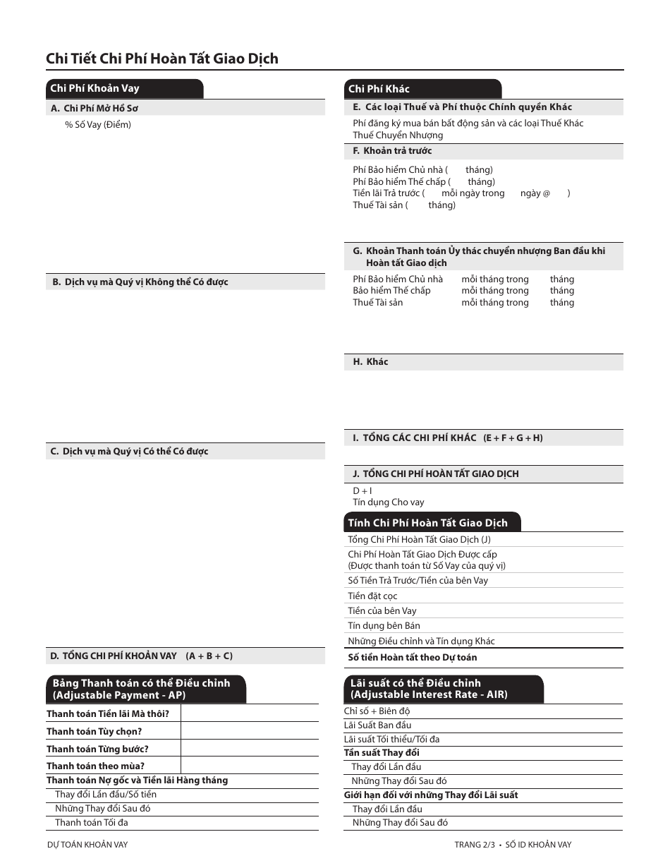 Form CFPB Loan Estimate - California (Vietnamese), Page 4