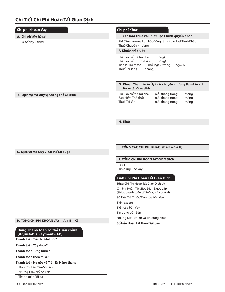 Form CFPB Loan Estimate - California (Vietnamese), Page 5