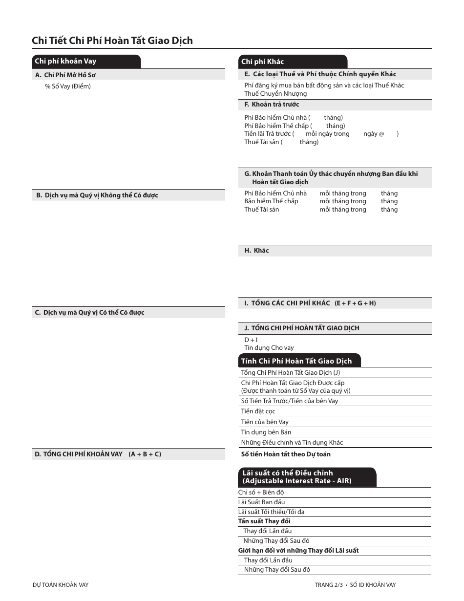 Form CFPB Loan Estimate - California (Vietnamese), Page 6