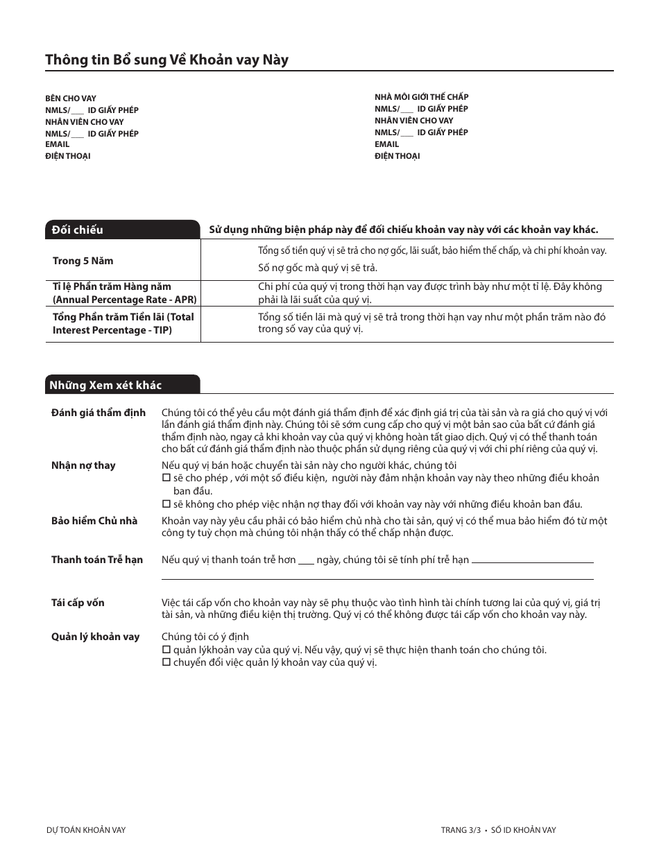 Form CFPB Loan Estimate - California (Vietnamese), Page 8