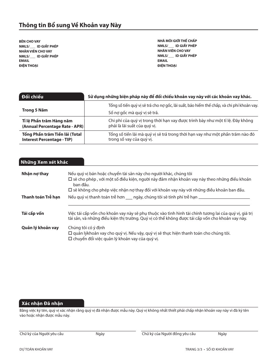 Form CFPB Loan Estimate - California (Vietnamese), Page 9