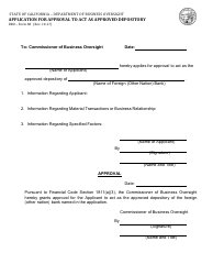 Form DBO-88 &quot;Application for Approval to Act as Approved Depository&quot; - California