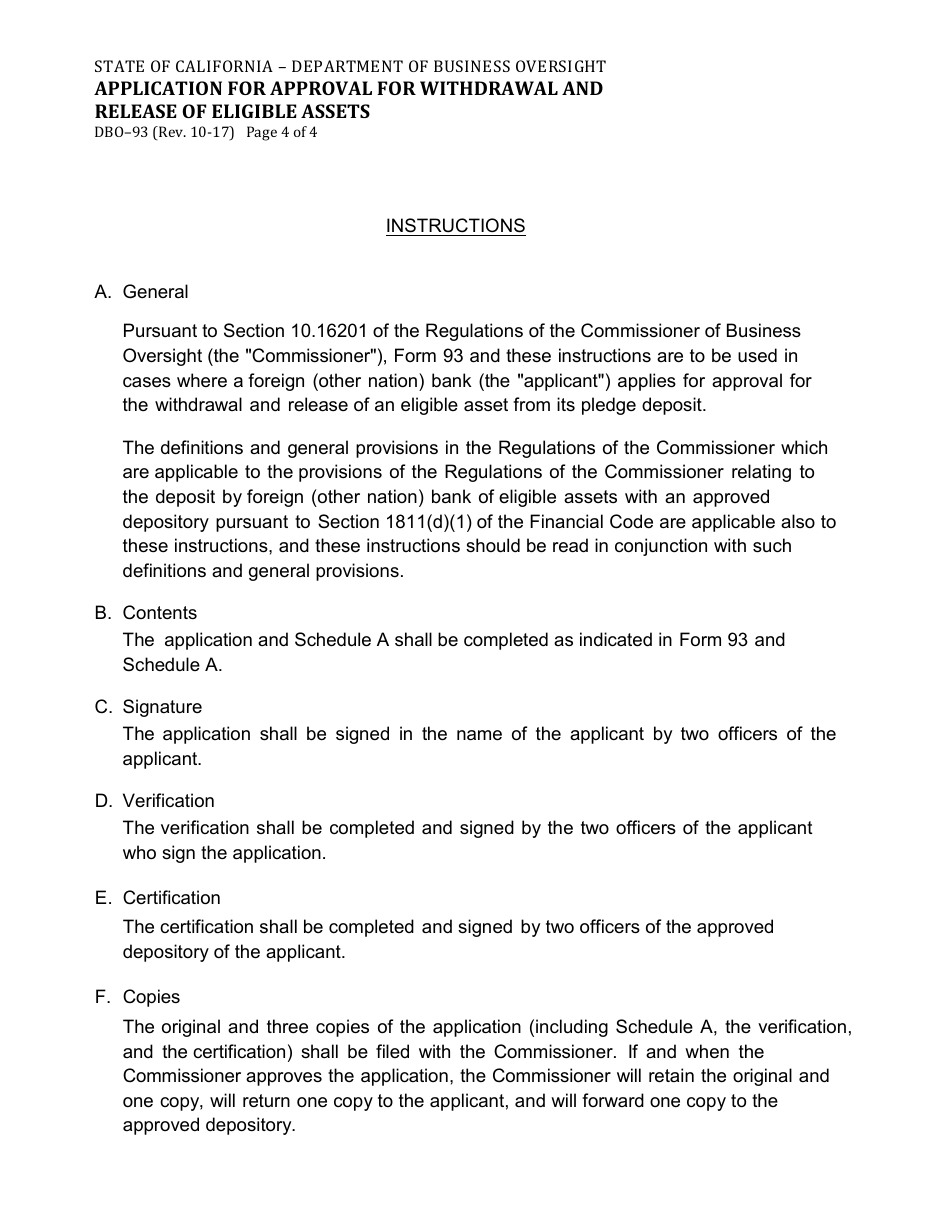 Form DBO-93 Application for Approval for Withdrawal and Release of Eligible Assets - California, Page 4