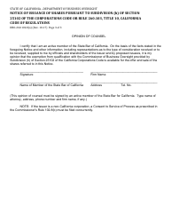 Form DBO-260.102.8(A) Notice of Issuance of Shares Pursuant to Subdivision (H) of Section 25102 of the Corporations Code or Rule 260.103, Title 10, California Code of Regulations - California, Page 3