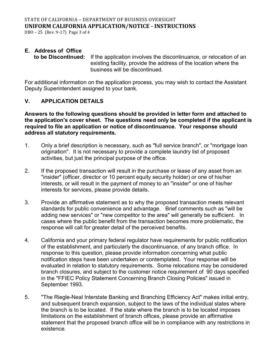 Form DBO-25 Uniform California Application / Notice - California, Page 3