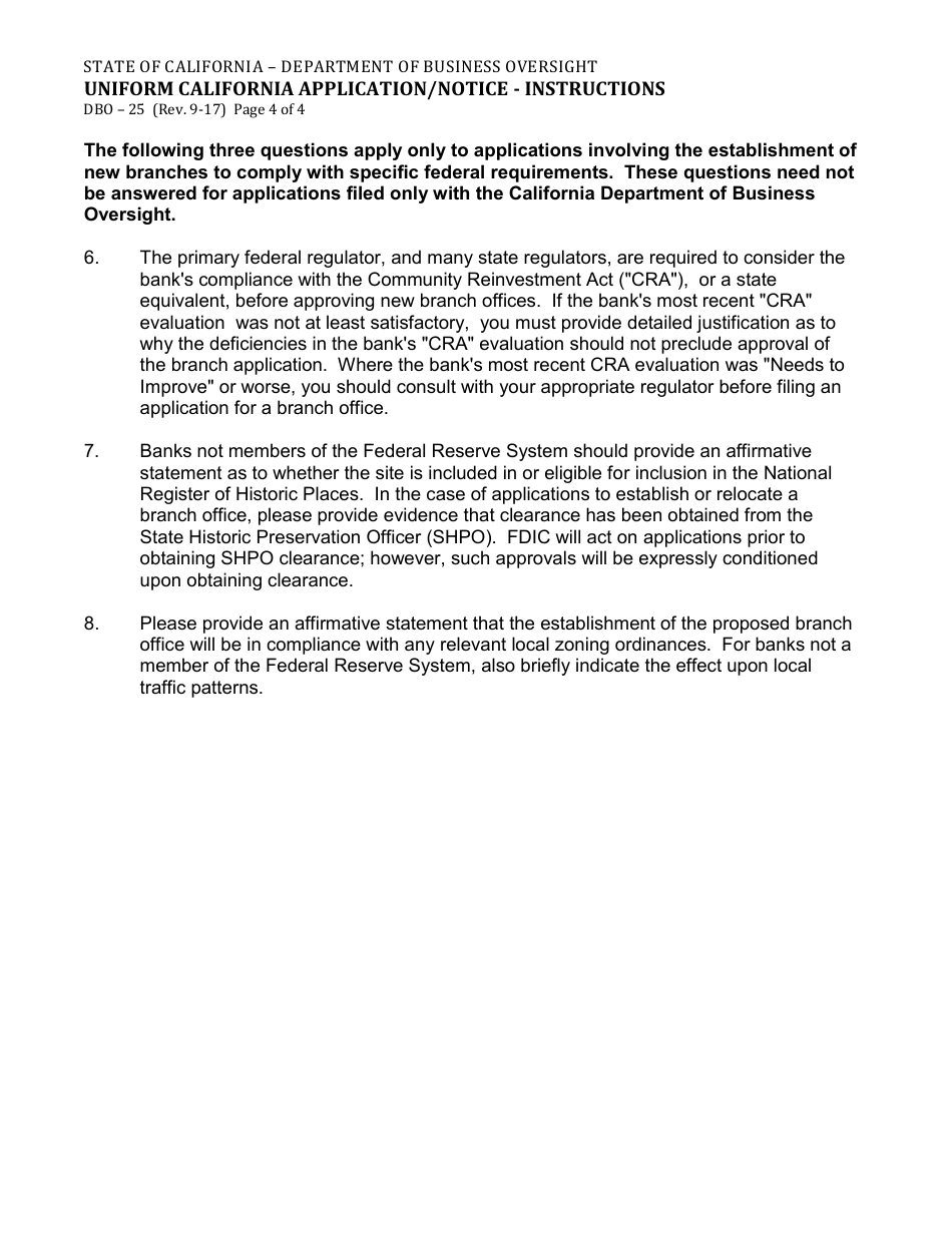 Form DBO-25 Uniform California Application / Notice - California, Page 4