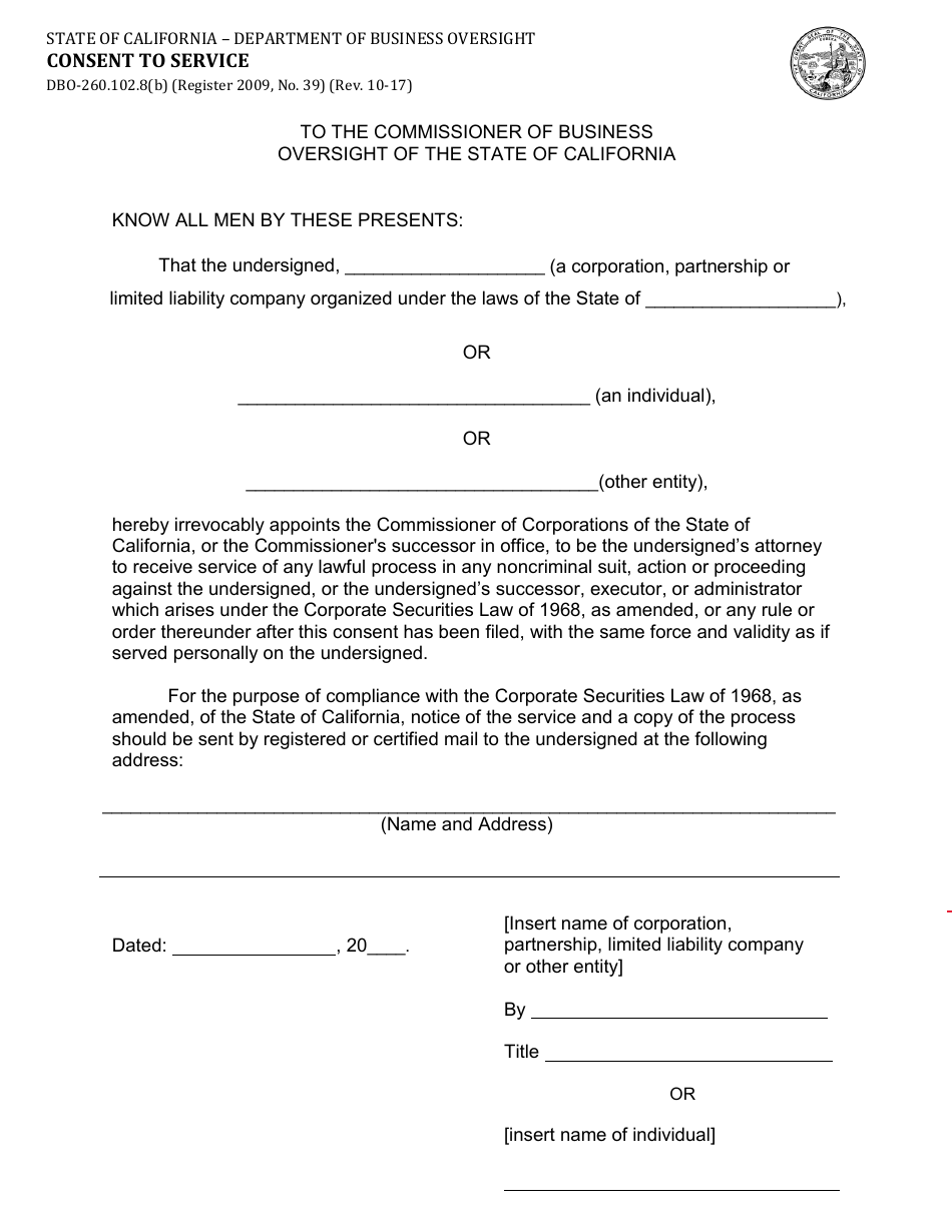 Form DBO-260.102.8(B) - Fill Out, Sign Online And Download Fillable PDF ...