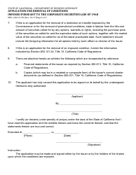 Form DBO-260.141.50 Application for Removal of Conditions Imposed Pursuant to the Corporate Securities Law of 1968 - California, Page 2
