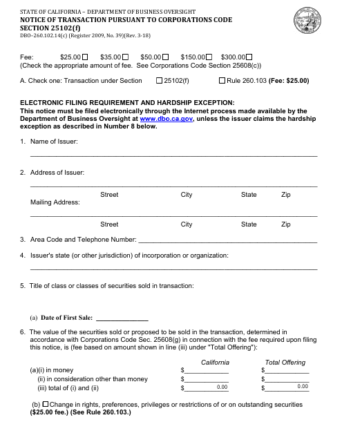 Form DBO-260.102.14(C)  Printable Pdf