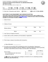 Form DBO-260.102.14(C) Notice of Transaction Pursuant to Corporations Code Section 25102(F) - California