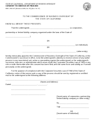 Document preview: Form DBO-260.165 Consent to Service of Process - California
