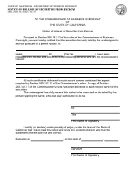 Form DBO-260.141.13 Notice of Release of Securities From Escrow - California