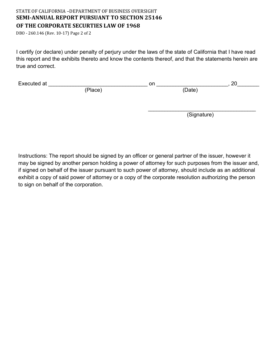 Form DBO-260.146 Semi-annual Report Pursuant to Section 25146 of the Corporate Securities Law of 1968 - California, Page 2