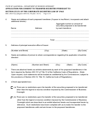 Form DBO-260.151(A) Application for Consent to Transfer Securities Pursuant to Section 25151 of the Corporate Securities Law of 1968 - California, Page 2