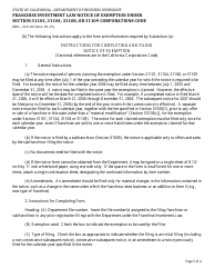 Form DBO-310.101 Franchise Investment Law Notice of Exemption Under Section 31101, 31104, 31108, or 31109 Corporations Code - California, Page 3