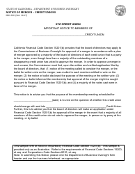 Document preview: Form DBO-330 Notice of Merger - Credit Unions - California
