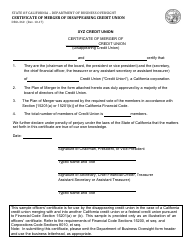 Document preview: Form DBO-360 Certificate of Merger of Disappearing Credit Union - California