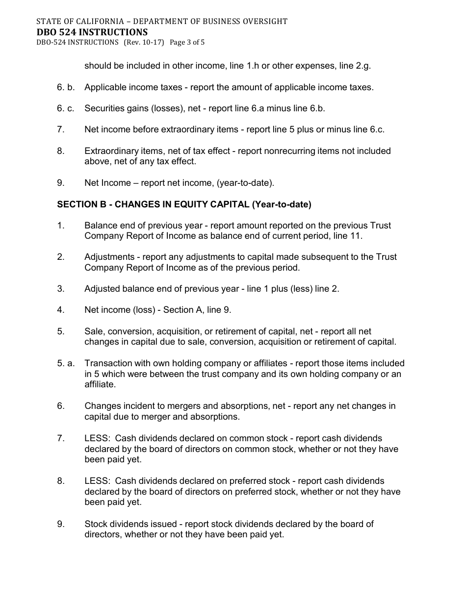 Instructions for Form DBO-524 Trust Company Consolidated Report of Income - California, Page 3