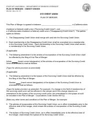 Form DBO-320 Plan of Merger - Credit Unions - California