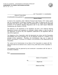 Document preview: Form DBO-704 Agreement to Comply With Regulations - California