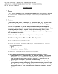 Form DBO700 Application for Authorization to Invest in Corporation - California, Page 2