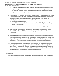 Form DBO700 Application for Authorization to Invest in Corporation - California, Page 3