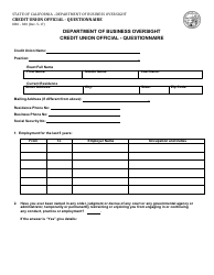 Form DBO-380 Credit Union Official - Questionnaire - California