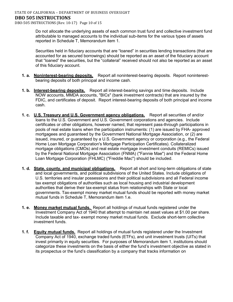 Instructions for Form DBO-505 Schedule T Fiduciary and Related Services - California, Page 10