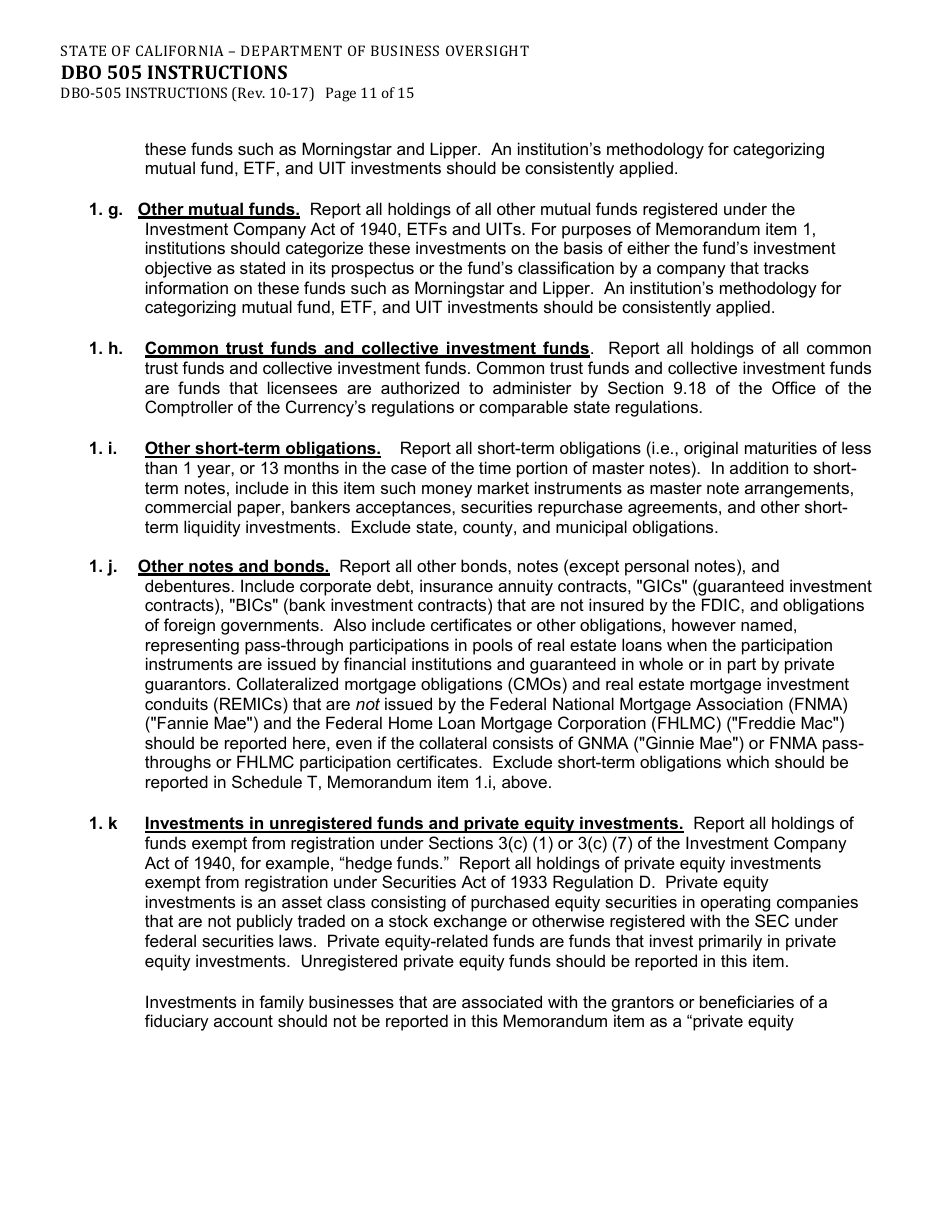 Instructions for Form DBO-505 Schedule T Fiduciary and Related Services - California, Page 11