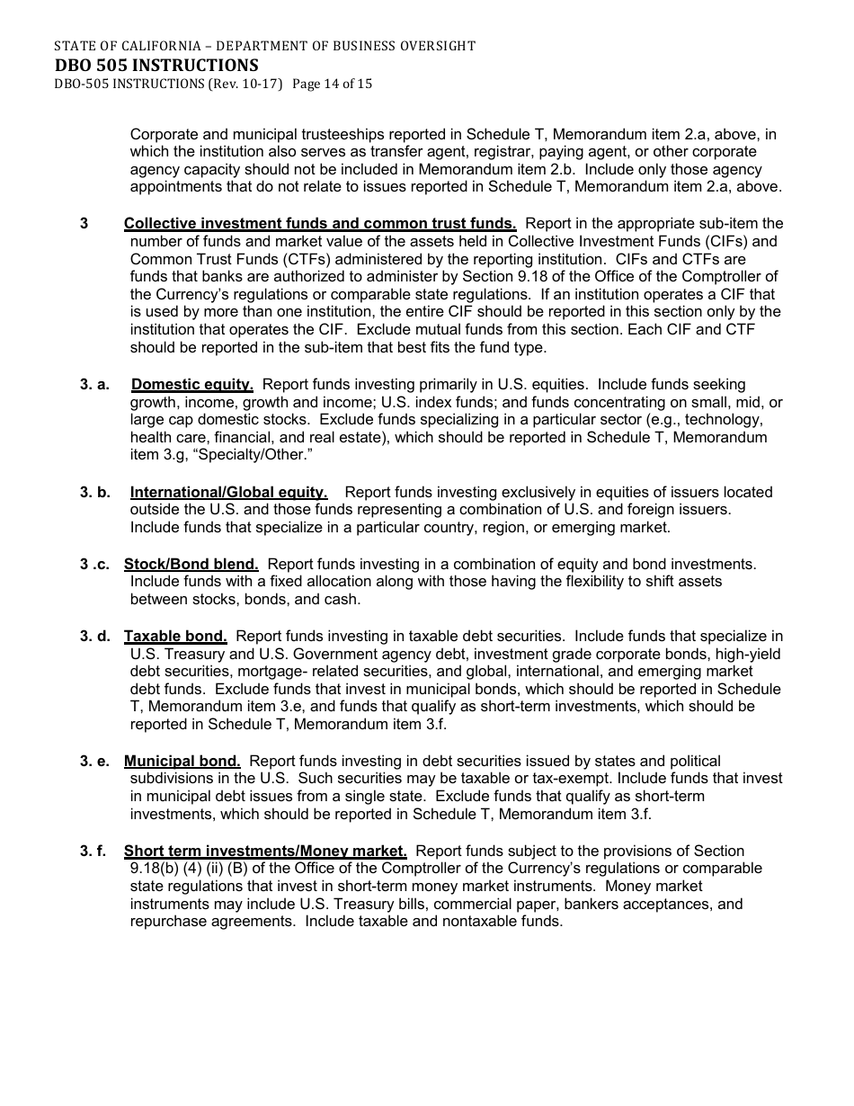 Instructions for Form DBO-505 Schedule T Fiduciary and Related Services - California, Page 14