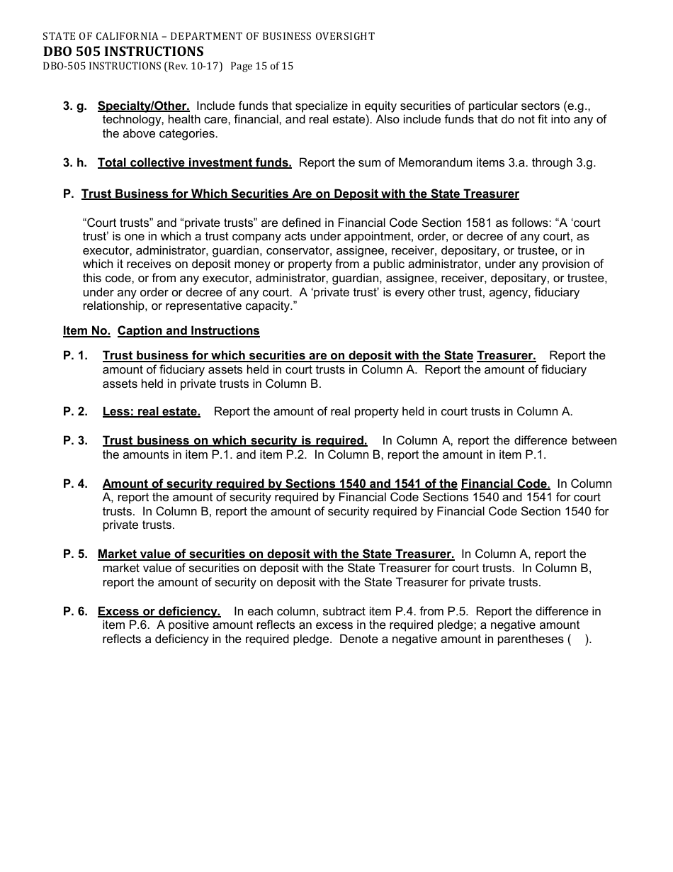Instructions for Form DBO-505 Schedule T Fiduciary and Related Services - California, Page 15