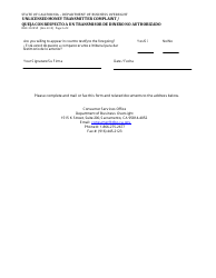 Form DBO2120 SP Unlicensed Money Transmitter Complaint / Queja Con Respecto a Un Transmisor De Dinero No Authorizado - California (English/Spanish), Page 2