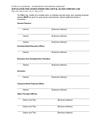 Form DBO-CACL280.151 Application for License Under the Capital Access Company Law - California, Page 2