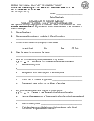 Form DBO-280.200 Application for Requesting Approval to Surrender Capital Access Company Law License - California