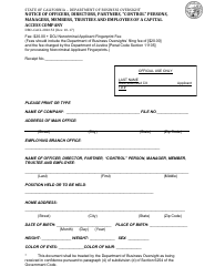 Document preview: Form DBO-CACL280.153 Notice of Officers, Directors, Partners, "control" Persons, Managers, Members, Trustees and Employees of a Capital Access Company - California
