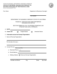 Form DBO-CFL22066(D)(4) &quot;Notice of Partnering Organization Pursuant to Section 22066(D)(4) of the Financial Code&quot; - California
