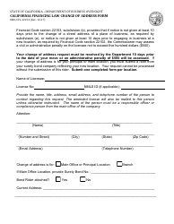 Form DBO-CFL22153 &quot;California Financing Law Change of Address Form&quot; - California