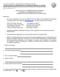 Form DBO-CFL1582 Notification to Commissioner of Business Oversight of Finder Registration (Required Under Section 22357(A) of the Financial Code) - California