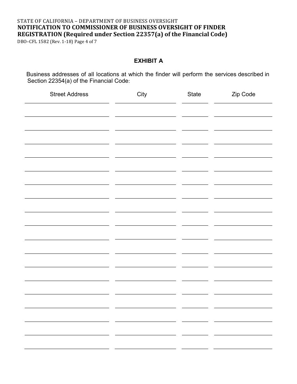 Form DBO-CFL1582 Notification to Commissioner of Business Oversight of Finder Registration (Required Under Section 22357(A) of the Financial Code) - California, Page 4