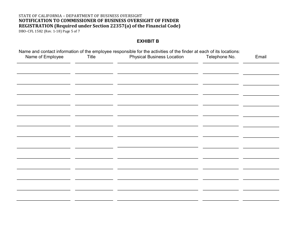 Form DBO-CFL1582 Notification to Commissioner of Business Oversight of Finder Registration (Required Under Section 22357(A) of the Financial Code) - California, Page 5