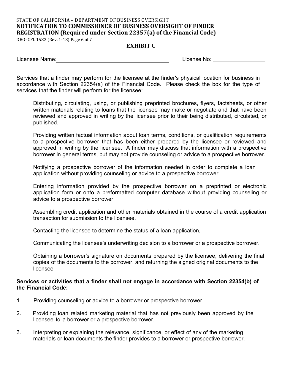 Form DBO-CFL1582 Notification to Commissioner of Business Oversight of Finder Registration (Required Under Section 22357(A) of the Financial Code) - California, Page 6