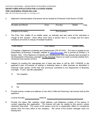 Form DBO-CFL1423 Short Form Application for a License Under the California Financing Law - California, Page 7