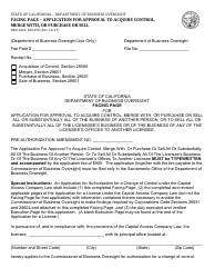 Document preview: Form DBO-CACL280.250 Facing Page - Application for Approval to Acquire Control, Merge With, or Purchase or Sell - California