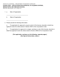 Form DBO-CACL280.250 Facing Page - Application for Approval to Acquire Control, Merge With, or Purchase or Sell - California, Page 2
