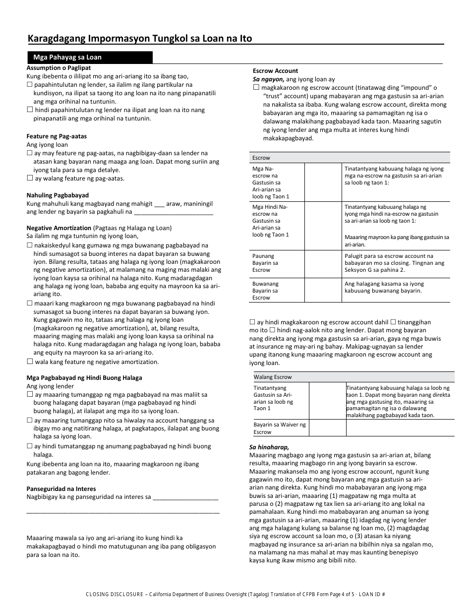 Closing Disclosure Form - California (Tagalog), Page 4