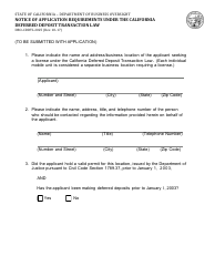 Form DBO-CDDTL2025 Notice of Application Requirements Under the California Deferred Deposit Transaction Law - California