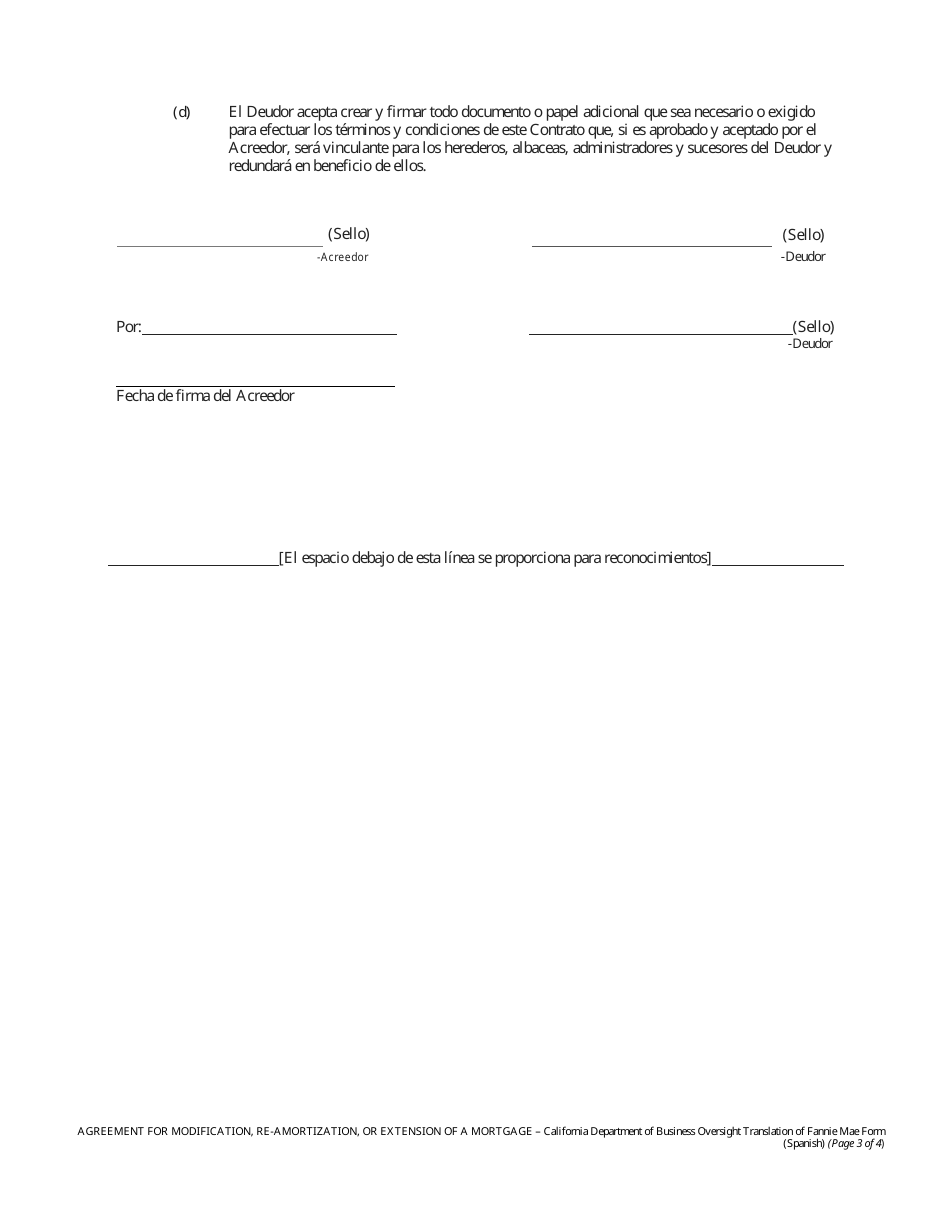 Formulario DBO-CRMLA8019 Contrato De Modificacion, Reamortizacion O Extension De Una Hipoteca - California (Spanish), Page 3