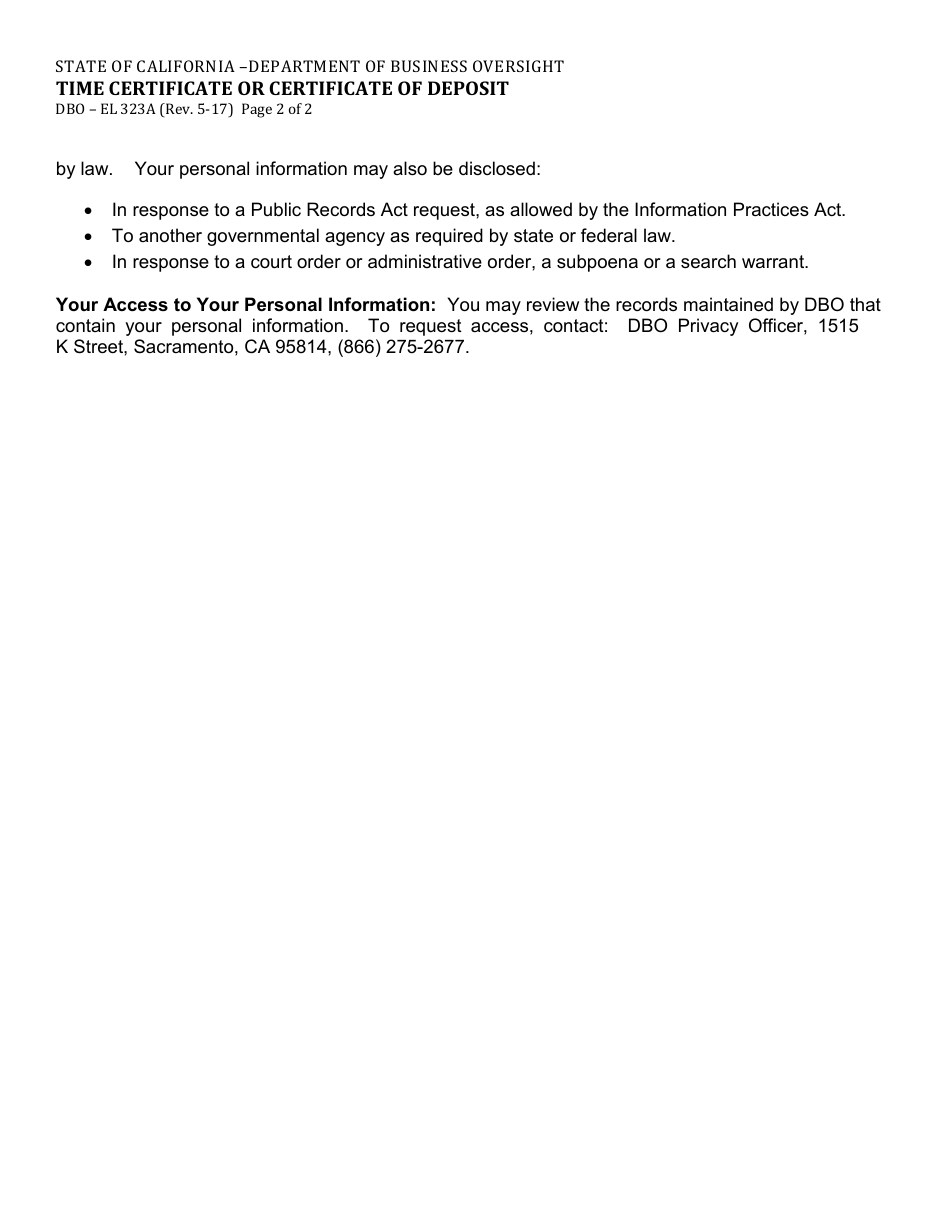 Form DBO-EL323A Time Certificate or Certificate of Deposit - California, Page 2